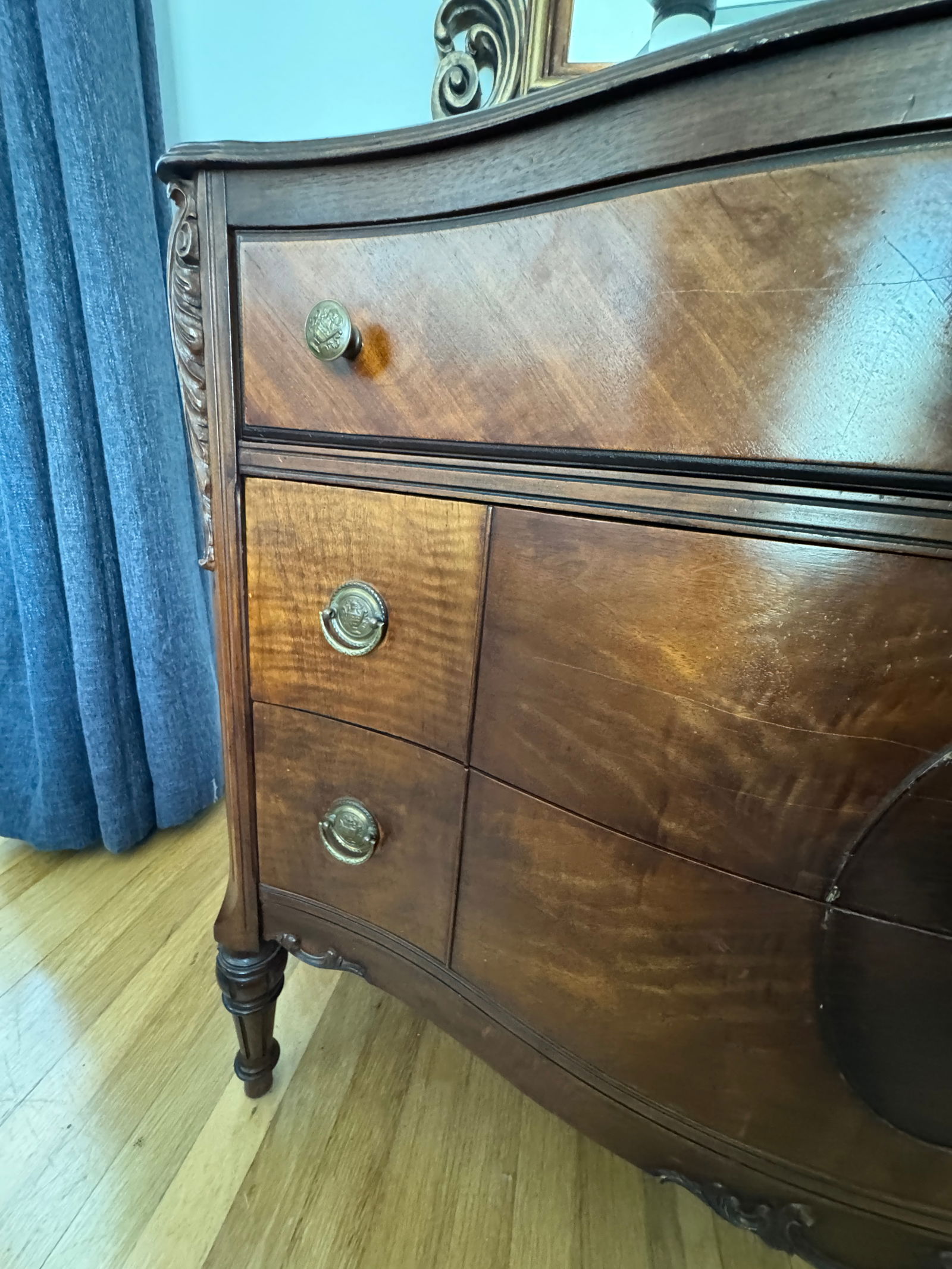 Antique Burled Walnut and Inlaid Marquetry Dresser Chest of Drawers - 5
