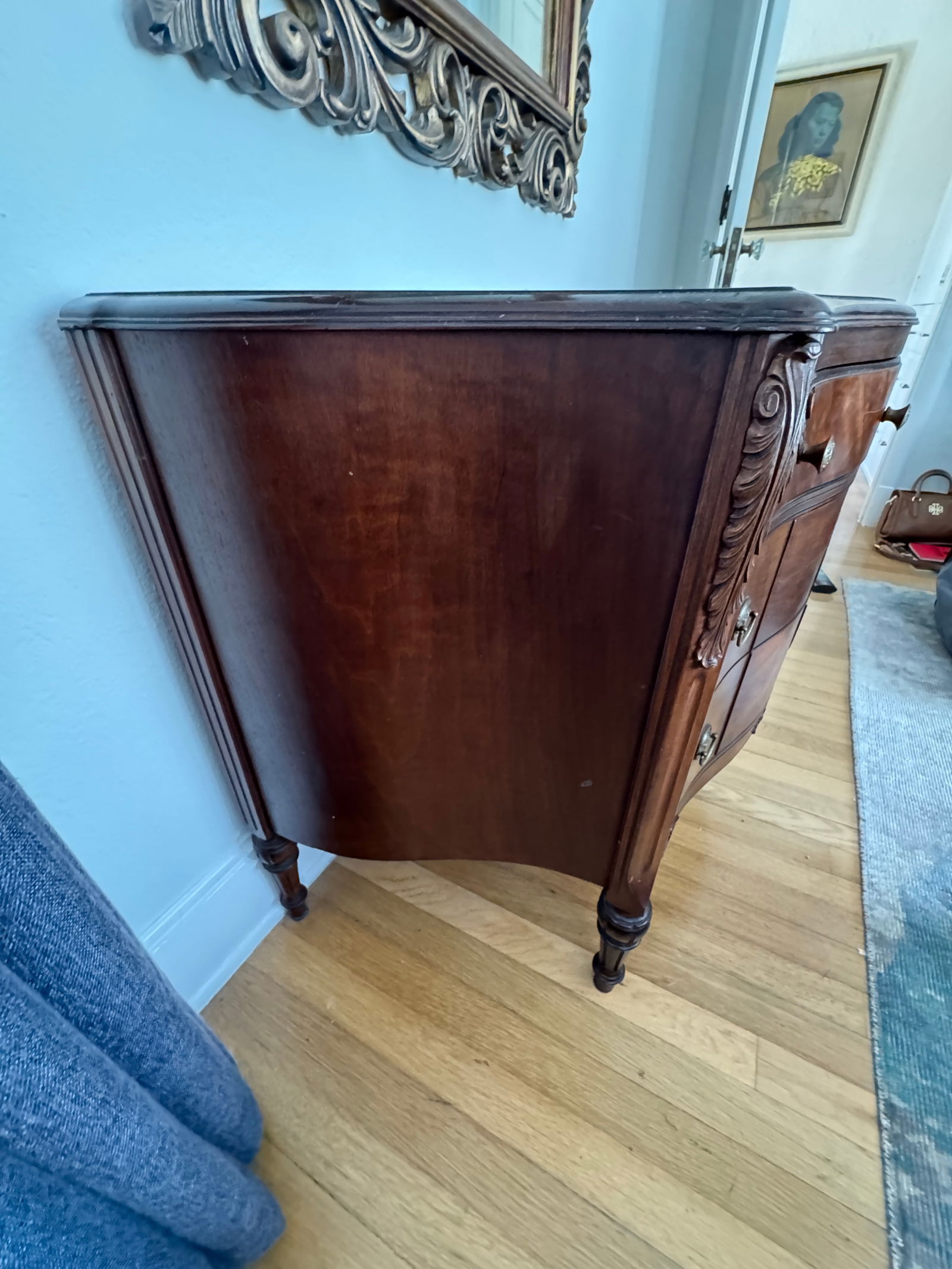 Antique Burled Walnut and Inlaid Marquetry Dresser Chest of Drawers - 7