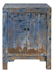 Distressed Bight Blue Mix Color 2 Doors End Table Nightstand Cabinet