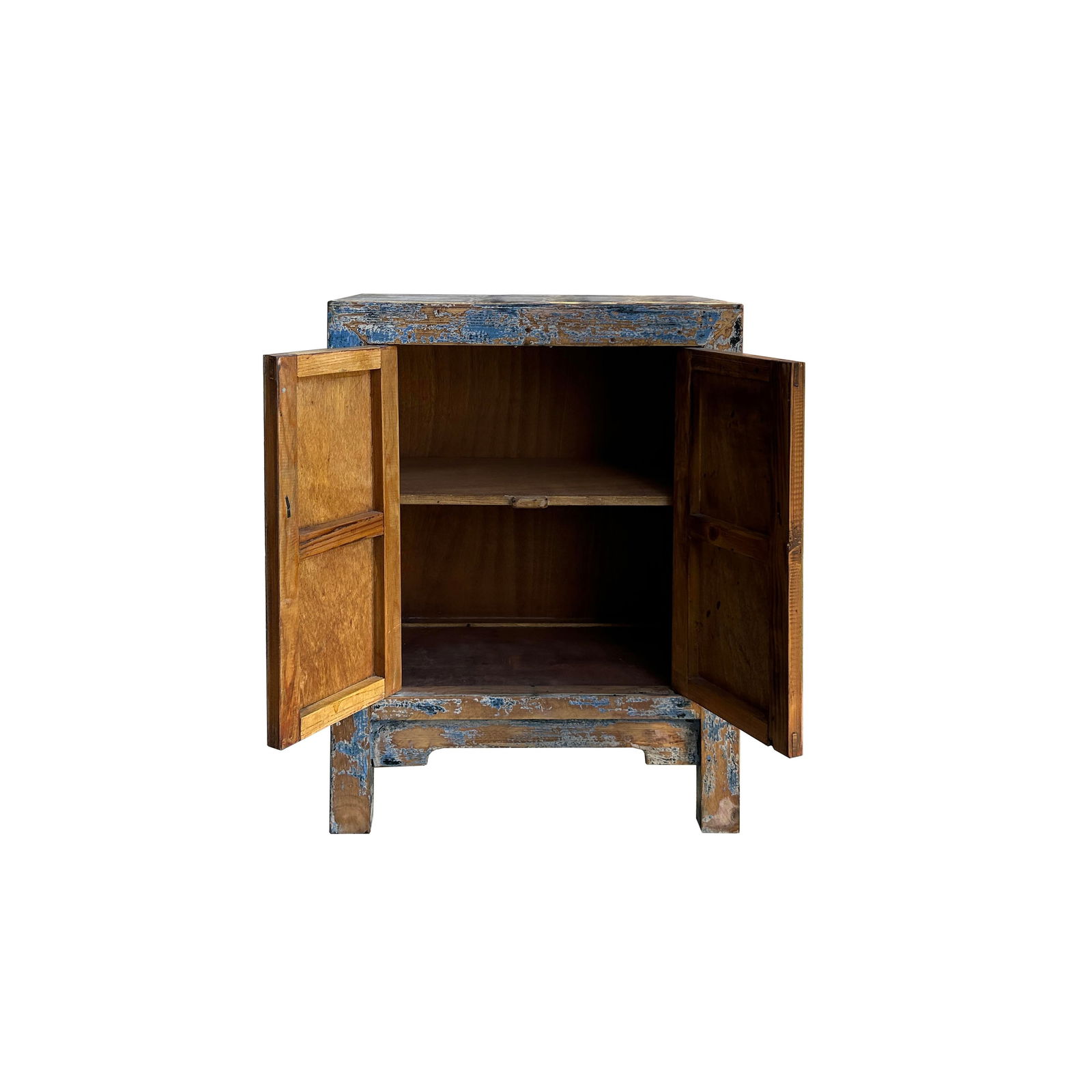 Distressed Bight Blue Mix Color 2 Doors End Table Nightstand Cabinet - 2
