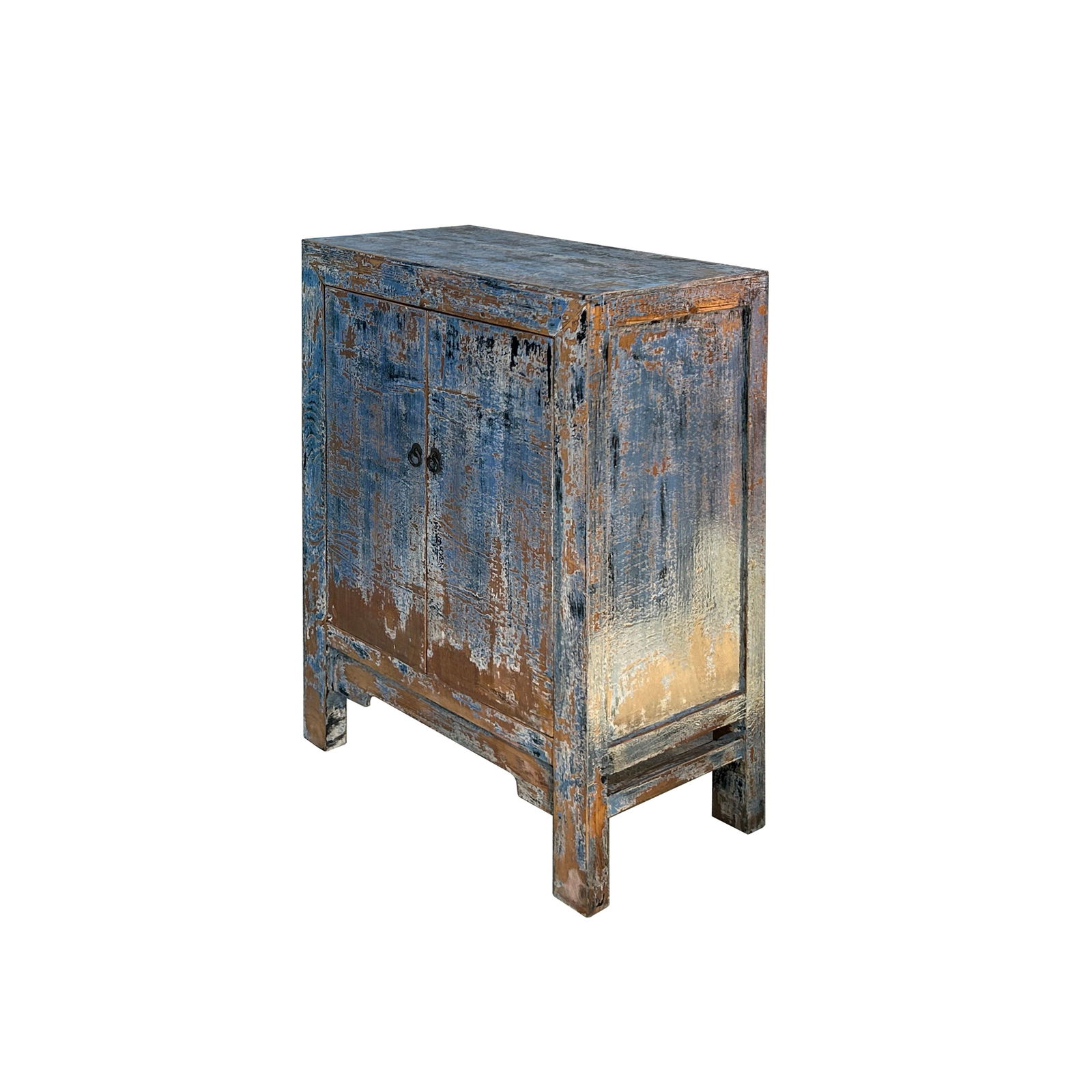 Distressed Bight Blue Mix Color 2 Doors End Table Nightstand Cabinet - 3