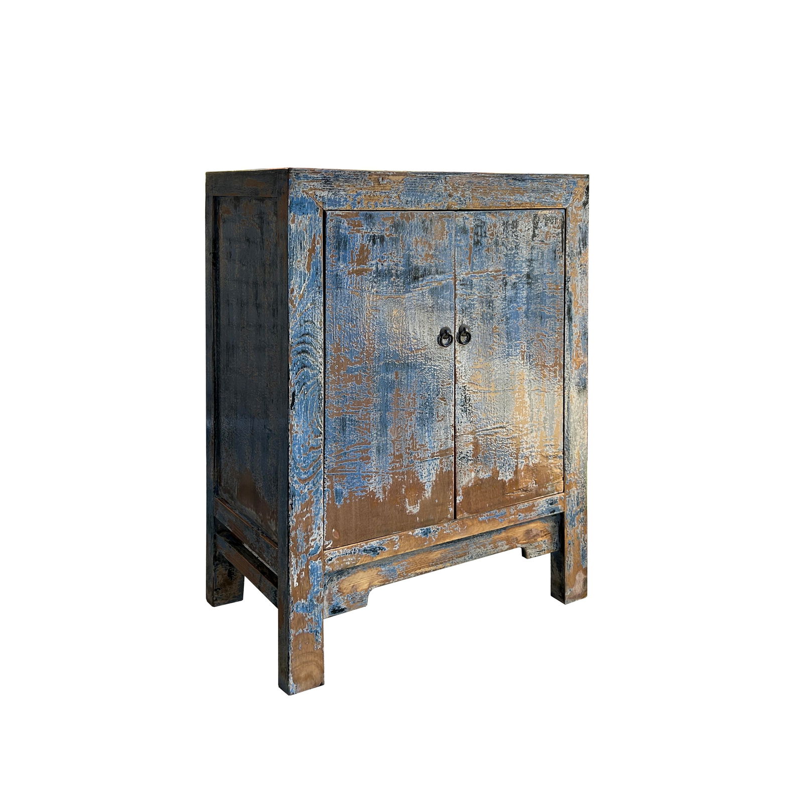 Distressed Bight Blue Mix Color 2 Doors End Table Nightstand Cabinet - 4