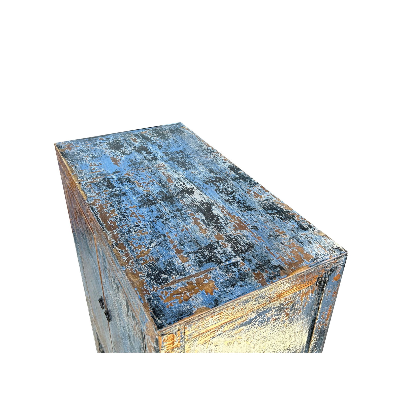 Distressed Bight Blue Mix Color 2 Doors End Table Nightstand Cabinet - 5