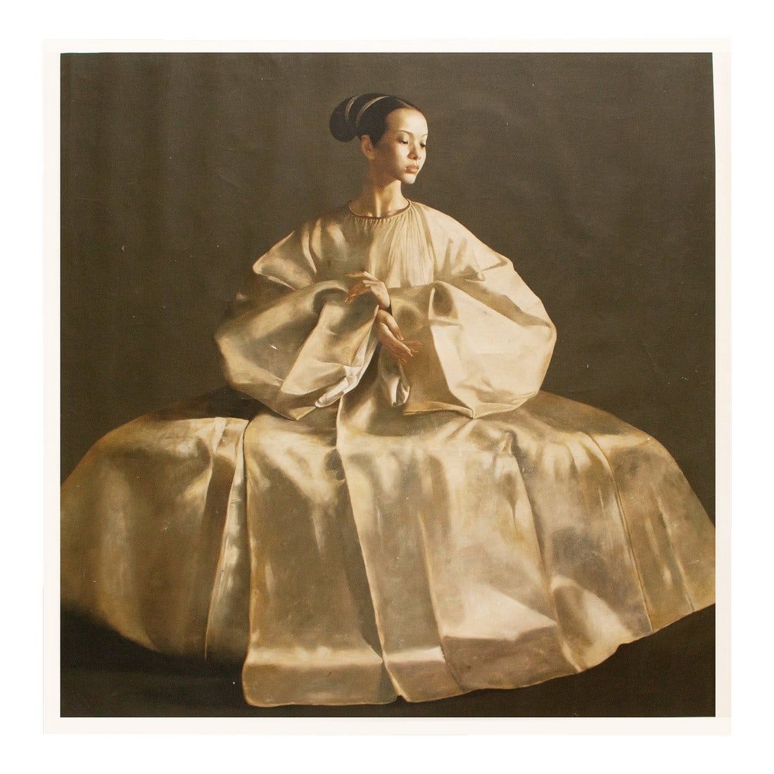 XL C. 2000s After Lu Jian Jun, Portrait of a Seated Woman, Print on Canvas: Impressive custom made in early 2000s extra large print on canvas after Portrait of a Seated Woman by famous Chinese artist Lu Jian Jun (born in 1960). Realistic and detailed. We don't know in what