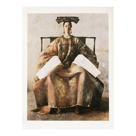Large C. 2000s After Lu Jian Jun, Portrait of a Woman Seated on a Chair, Print on Canvas