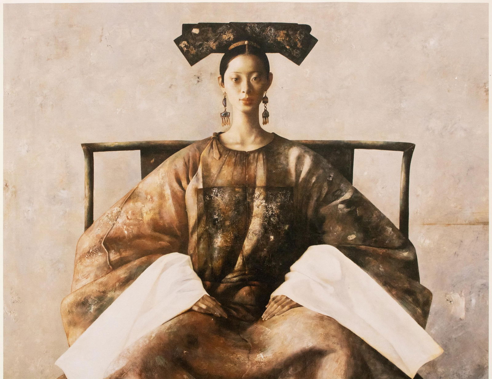Large C. 2000s After Lu Jian Jun, Portrait of a Woman Seated on a Chair, Print on Canvas - 2
