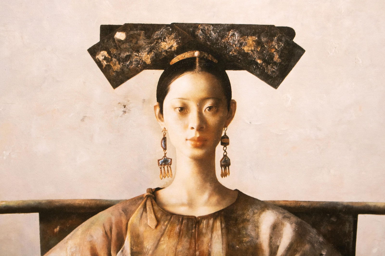 Large C. 2000s After Lu Jian Jun, Portrait of a Woman Seated on a Chair, Print on Canvas - 6