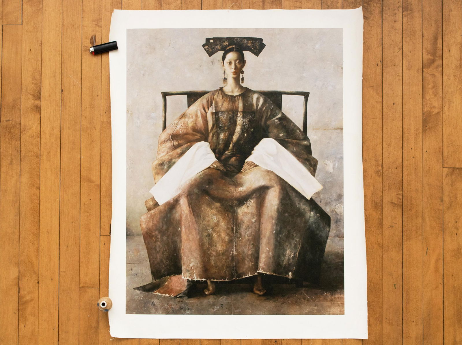 Large C. 2000s After Lu Jian Jun, Portrait of a Woman Seated on a Chair, Print on Canvas - 9