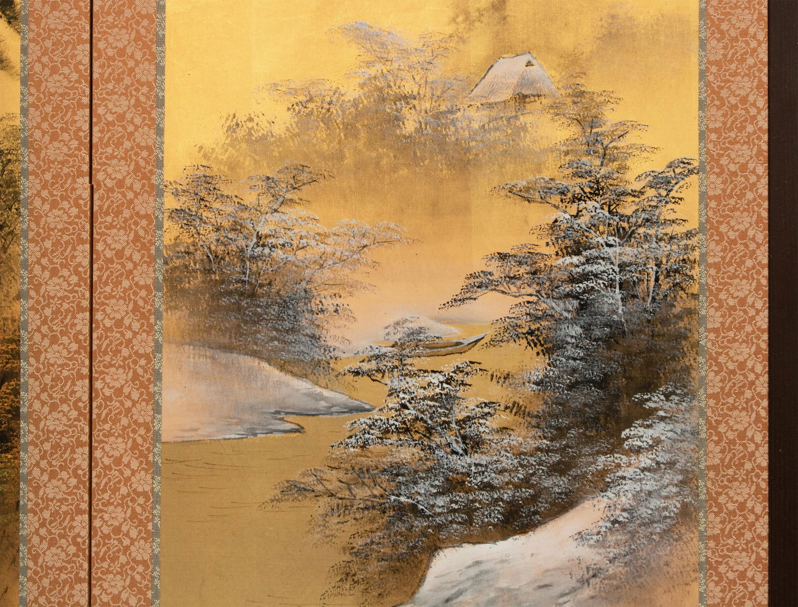 1960s ShÅwa Era Japanese Painted Byobu Silk Screen "Four Seasons" - 6