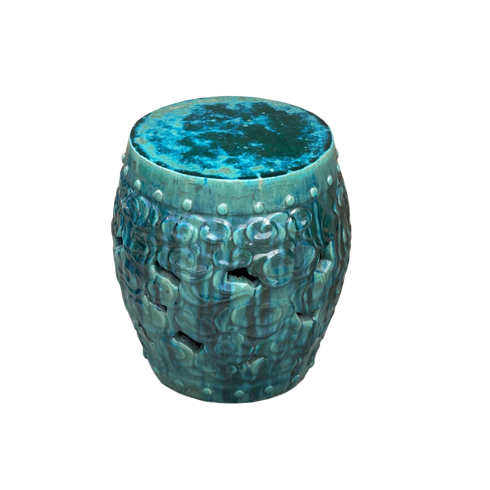 Green Teal Turquoise Swirl Cloud Pattern Round Ceramic Stool Table - 10