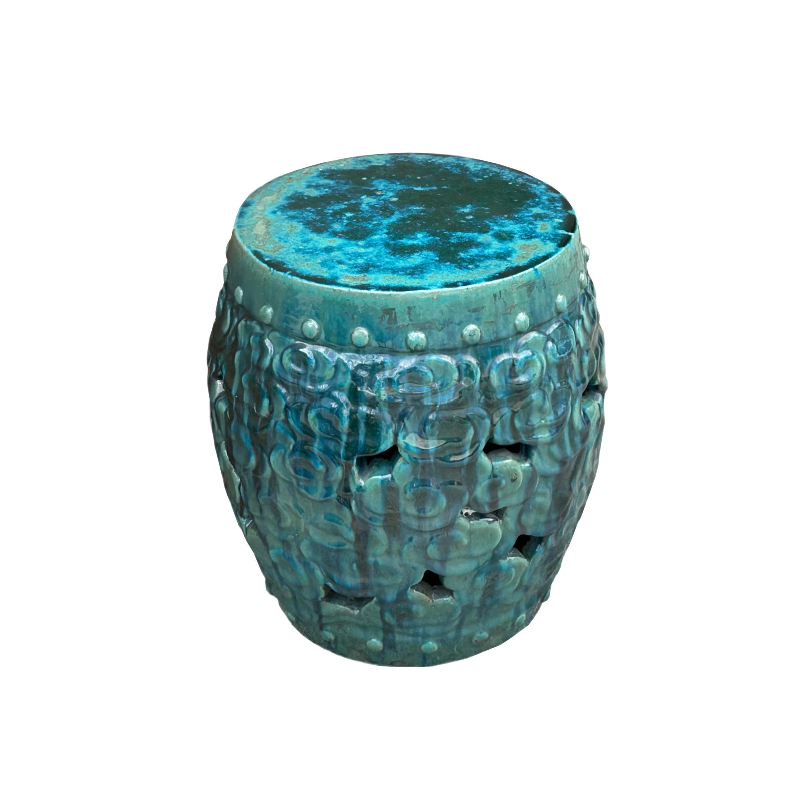 Green Teal Turquoise Swirl Cloud Pattern Round Ceramic Stool Table - 2