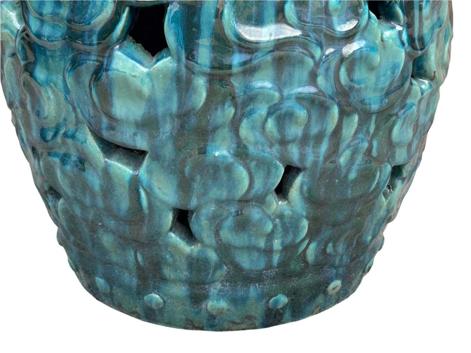 Green Teal Turquoise Swirl Cloud Pattern Round Ceramic Stool Table - 4