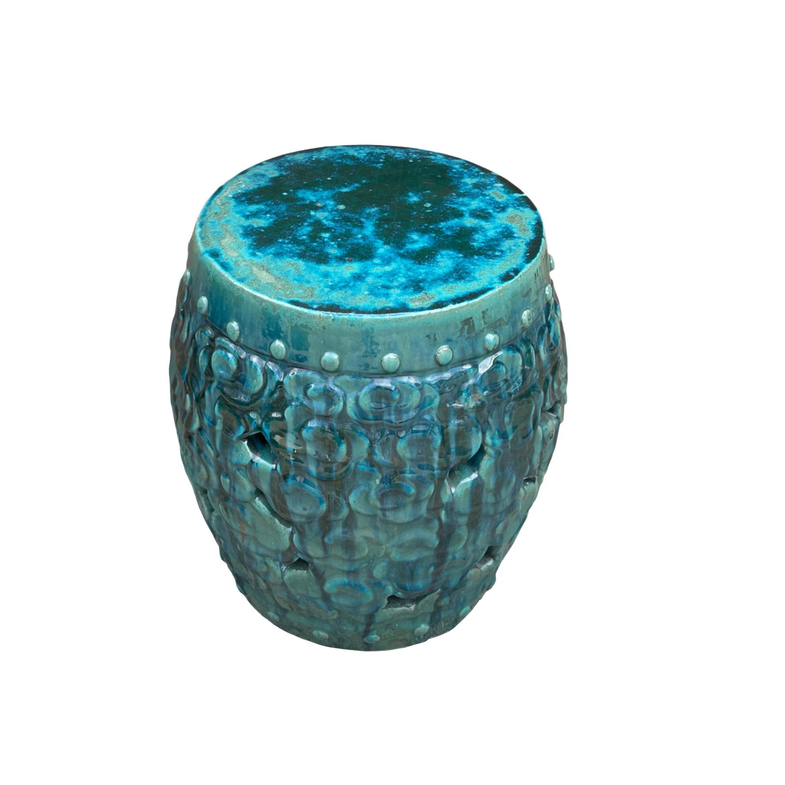 Green Teal Turquoise Swirl Cloud Pattern Round Ceramic Stool Table - 7