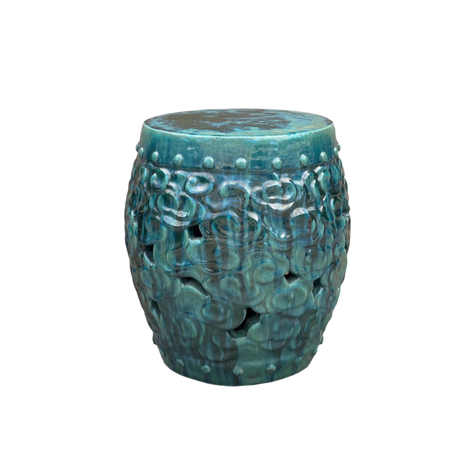 Green Teal Turquoise Swirl Cloud Pattern Round Ceramic Stool Table - 8