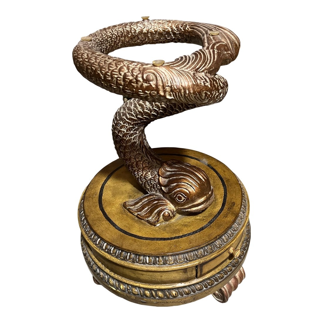 1970s Dolphin Koi Baroque Side Table With Drawer: Up for consideration is a beautiful dolphin koi side table with drawer. This would look lovely in your home and it is a great find for the interior design enthusiast. Please check out my other