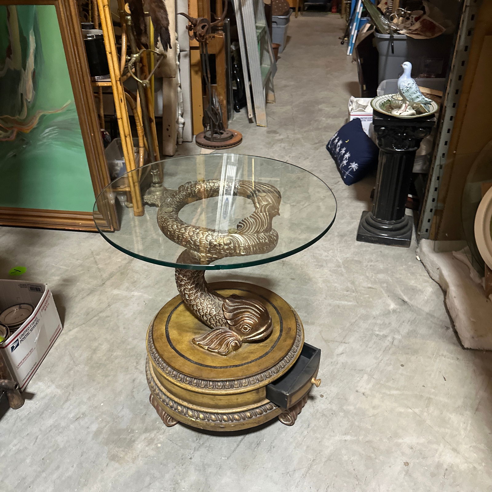 1970s Dolphin Koi Baroque Side Table With Drawer - 2