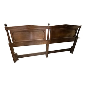 1970s Double Twin Wooden Headboard With Brass Accents