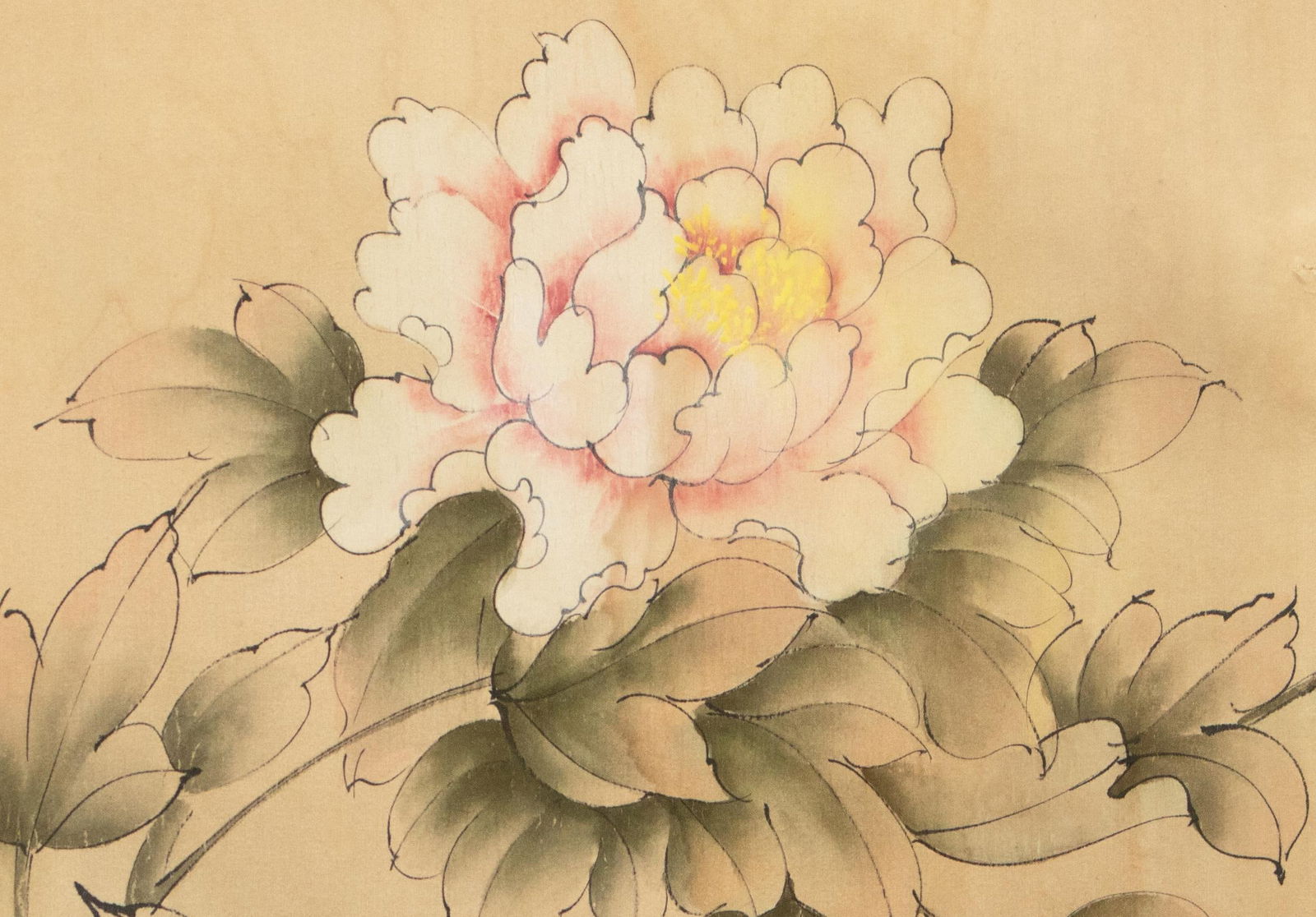 C. 1950s Vintage Chinese Watercolor Scroll Painting of Peony Flower on Silk - 2