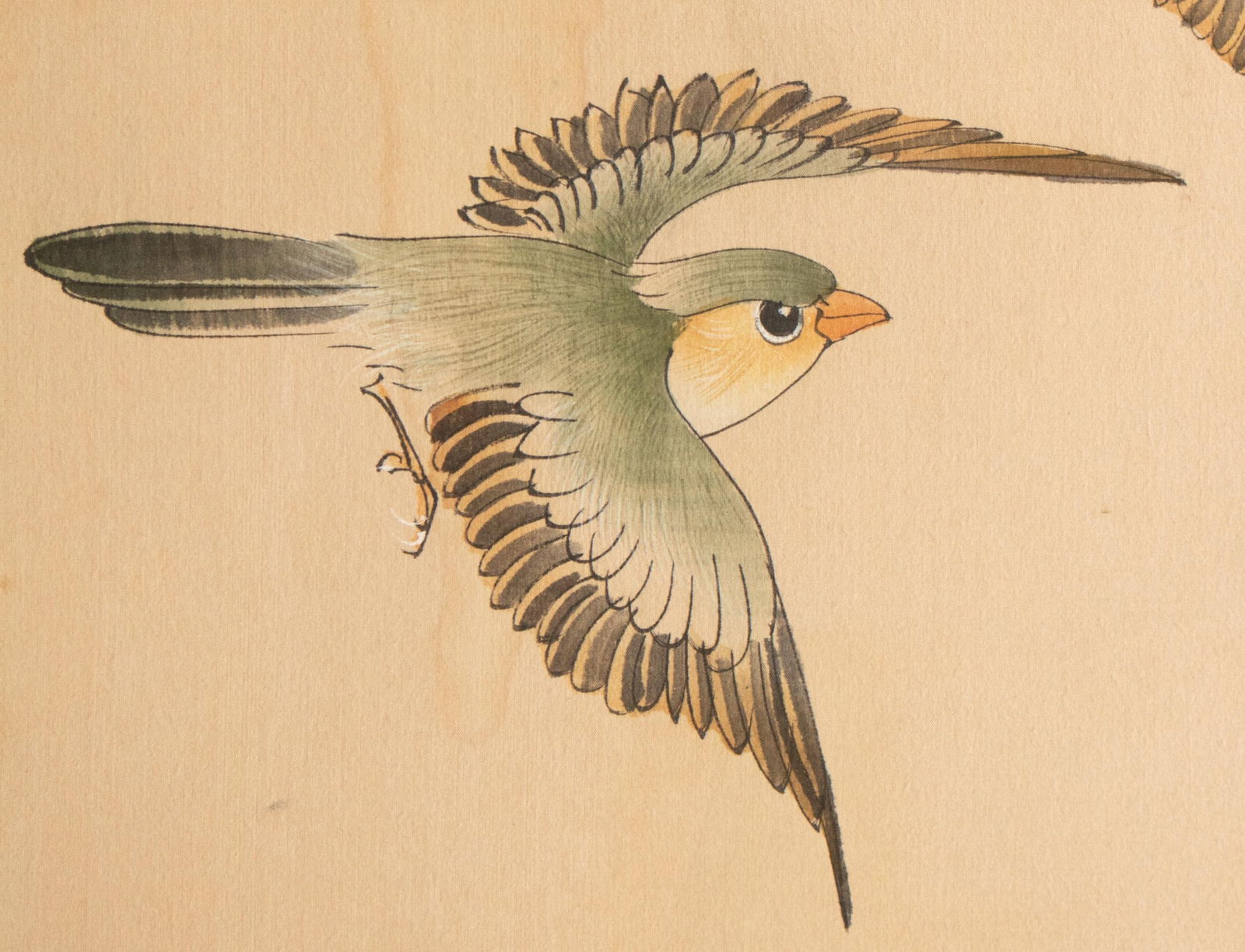 C. 1950s Vintage Chinese Watercolor Scroll Painting "Two Birds" on Silk - 5