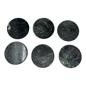 Green Marble Coasters Set 6 Pieces Handmade in Italy Collectible 1970