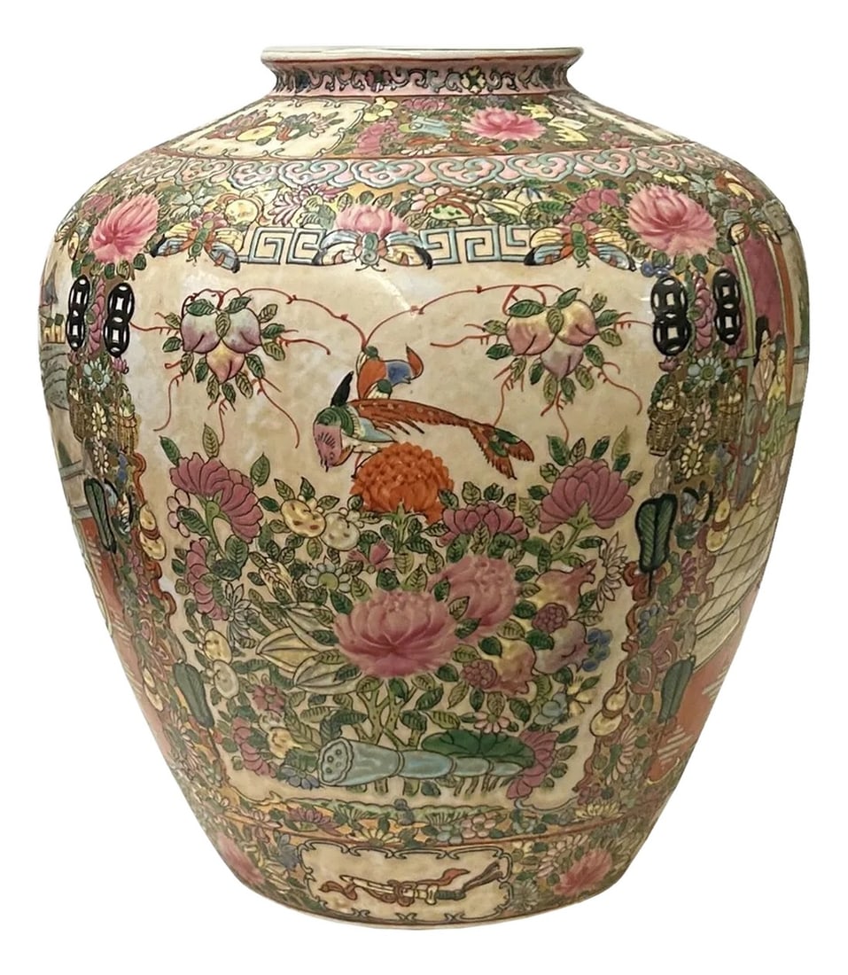 Vintage Chinese Famille Rose People Scenery Oval Round Porcelain Vase (1 of 8)