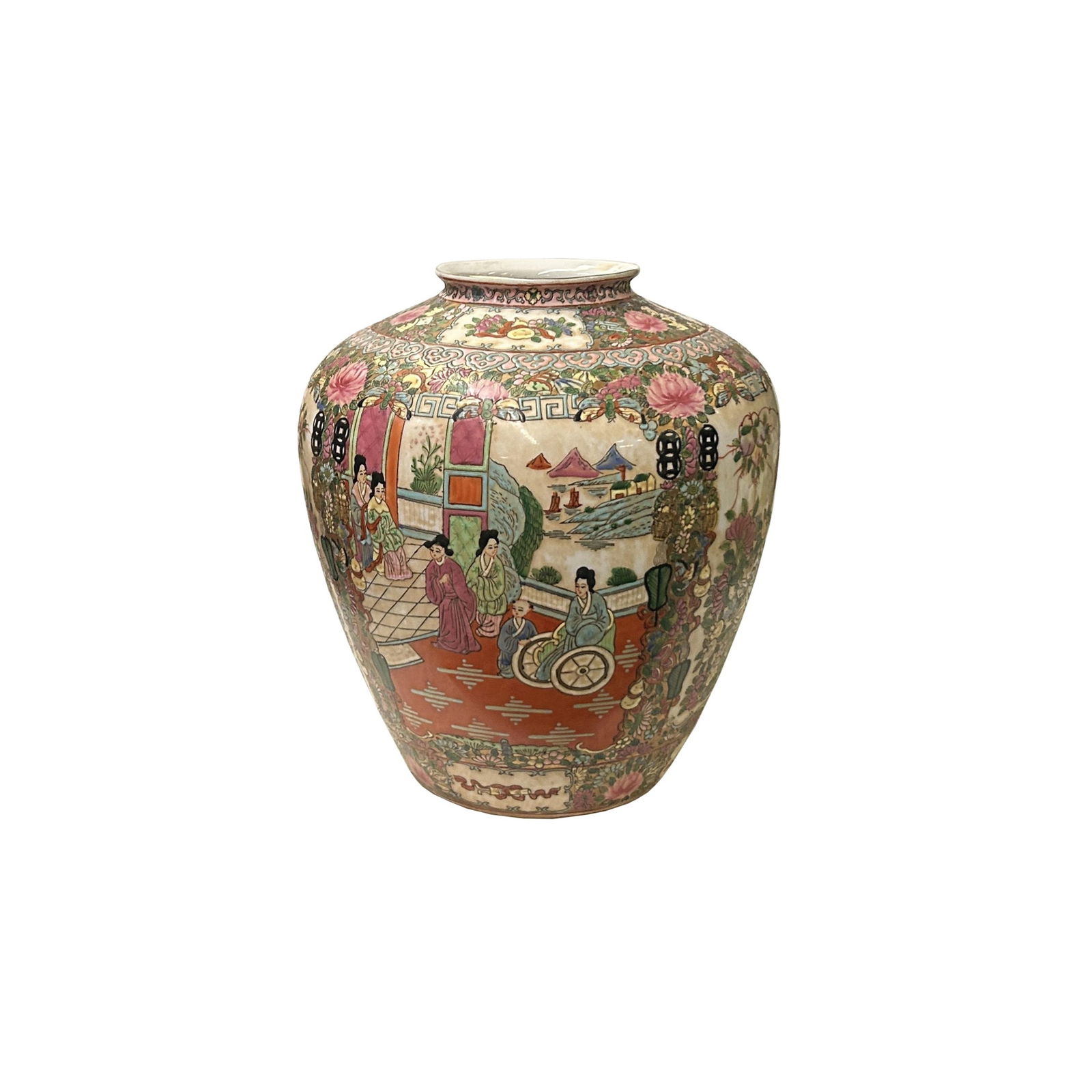 Vintage Chinese Famille Rose People Scenery Oval Round Porcelain Vase - 4