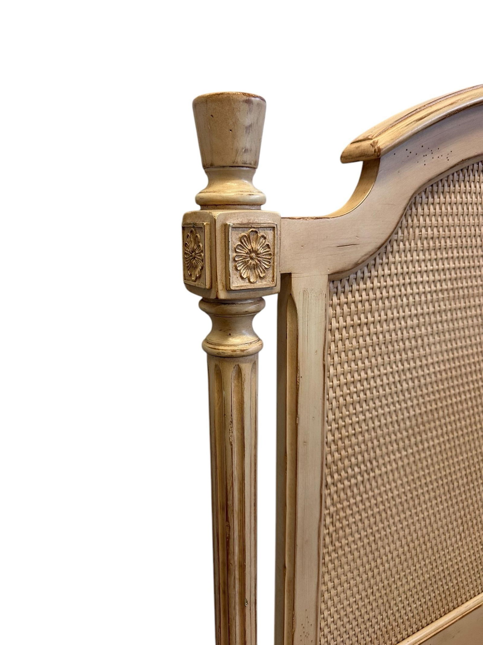 Vintage French Provincial Cream Rattan Twin Headboard - 2