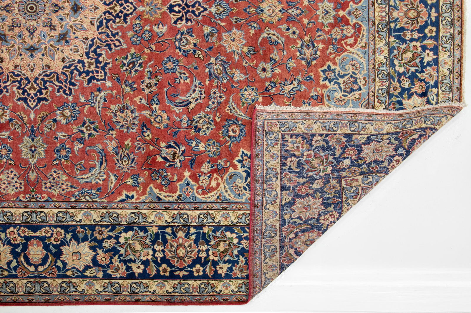 Vintage Persian Isfahan Red Wool Rug With Rosette Motif - 4