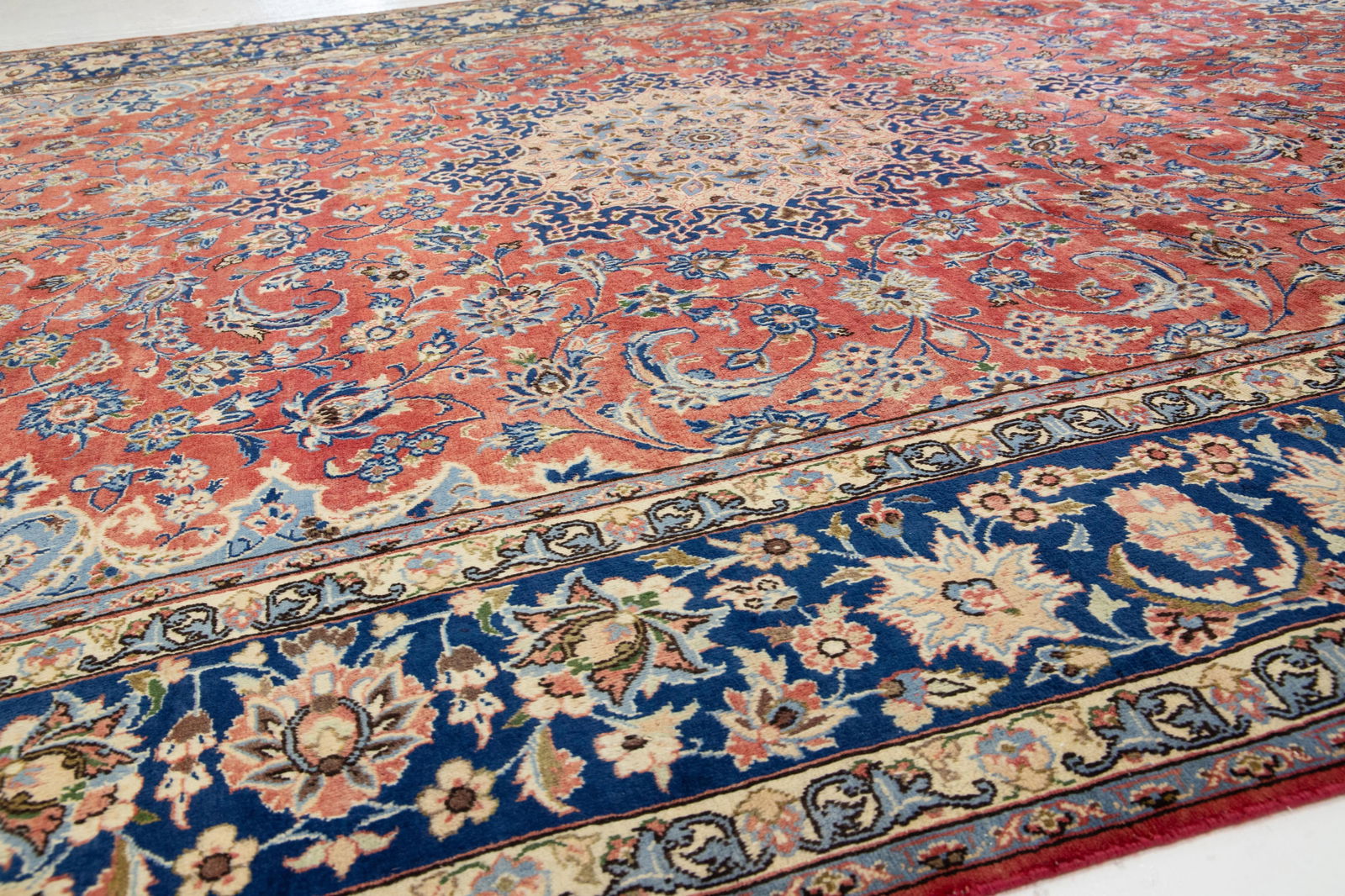 Vintage Persian Isfahan Red Wool Rug With Rosette Motif - 5