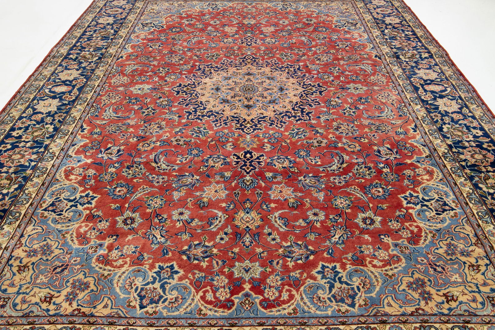 Vintage Persian Isfahan Red Wool Rug With Rosette Motif - 7