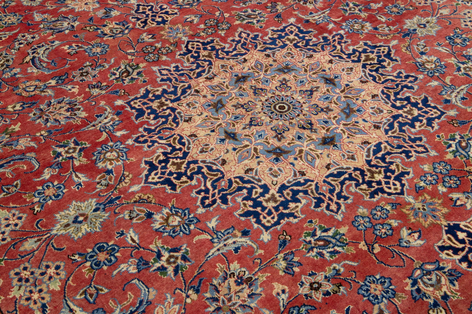Vintage Persian Isfahan Red Wool Rug With Rosette Motif - 9