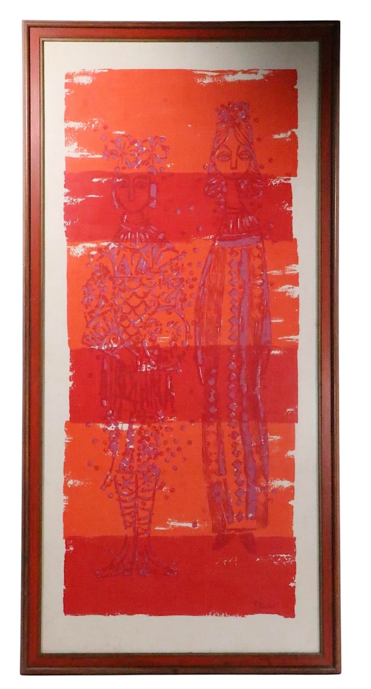 Large Framed Print Depicting Two Standing Women in Medieval Garb Signed Phoebe C 1970's - 5