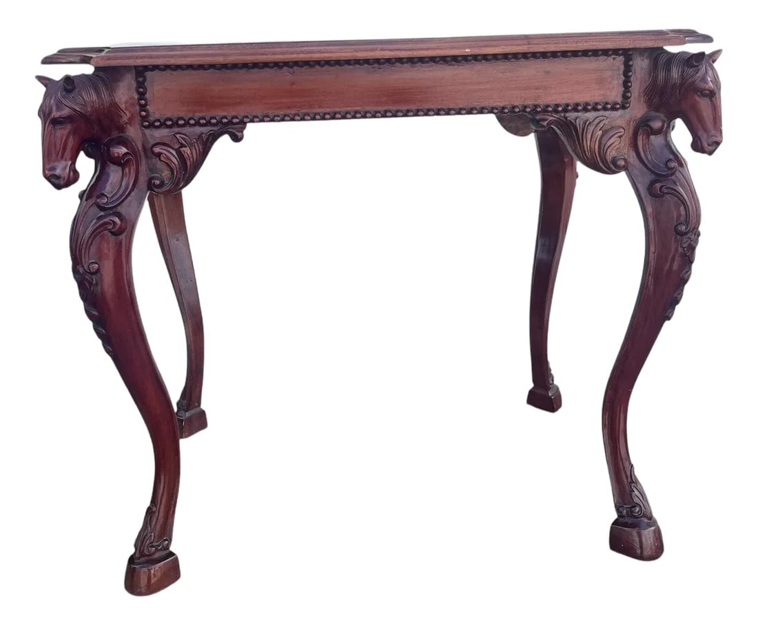 Mahogany Horse Head Side Table With Hoofed Feet: Hand Carved Mahogany Horse side Table with hoofed feet Condition: Alterations: Original Condition Unaltered Imperfections: Some Imperfections Condition Notes: Vintage/ Antique/ Used, Original Conditio