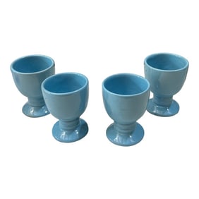 1970s Frankoma Collection of Blue Ceramic Cups- Set of 4