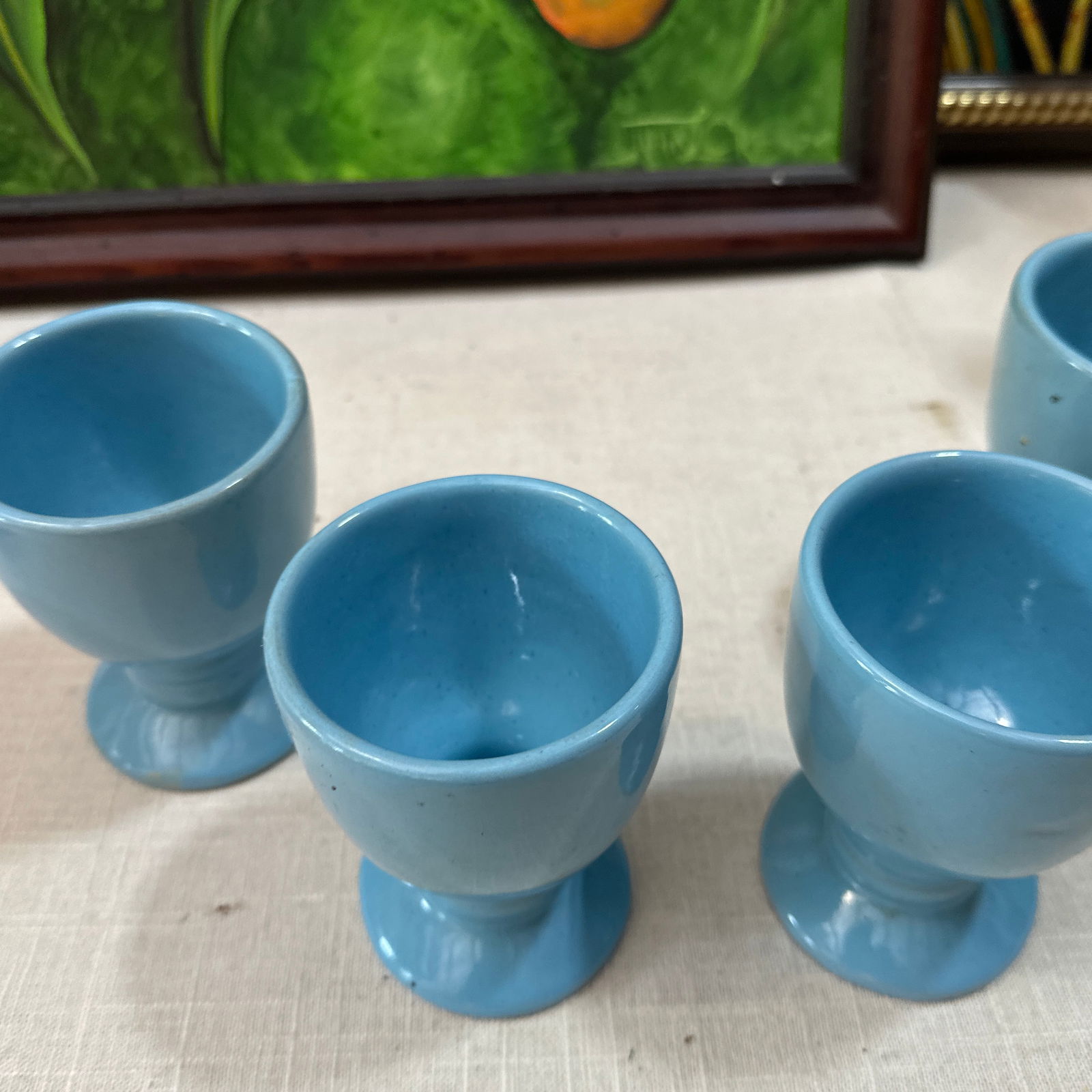 1970s Frankoma Collection of Blue Ceramic Cups- Set of 4 - 4