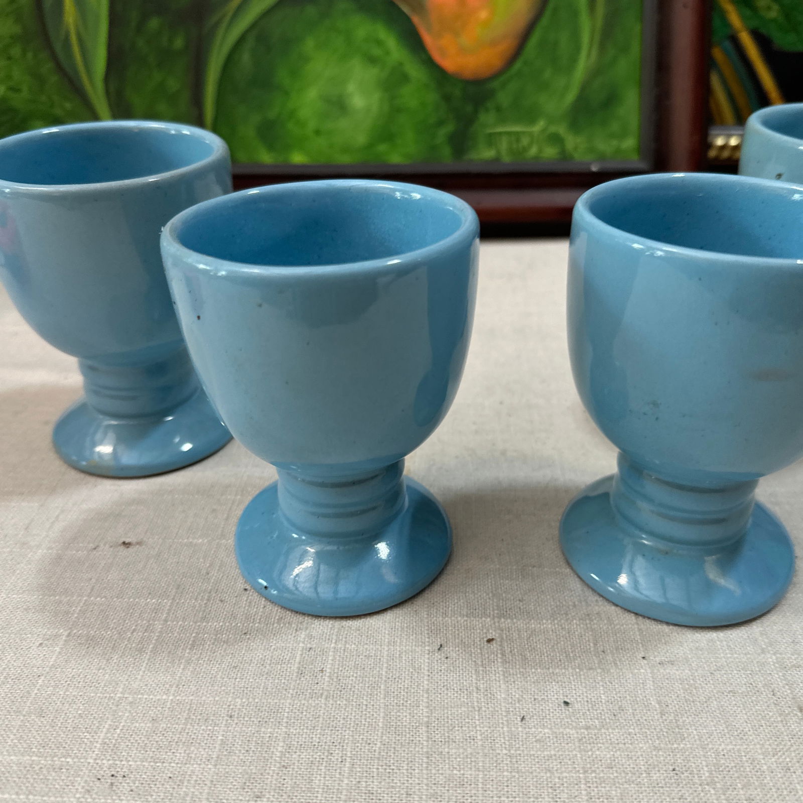 1970s Frankoma Collection of Blue Ceramic Cups- Set of 4 - 5