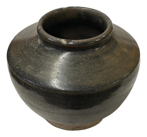 Vintage Earthy Dark Brown Village Rural Pottery Ceramic Pot Vase