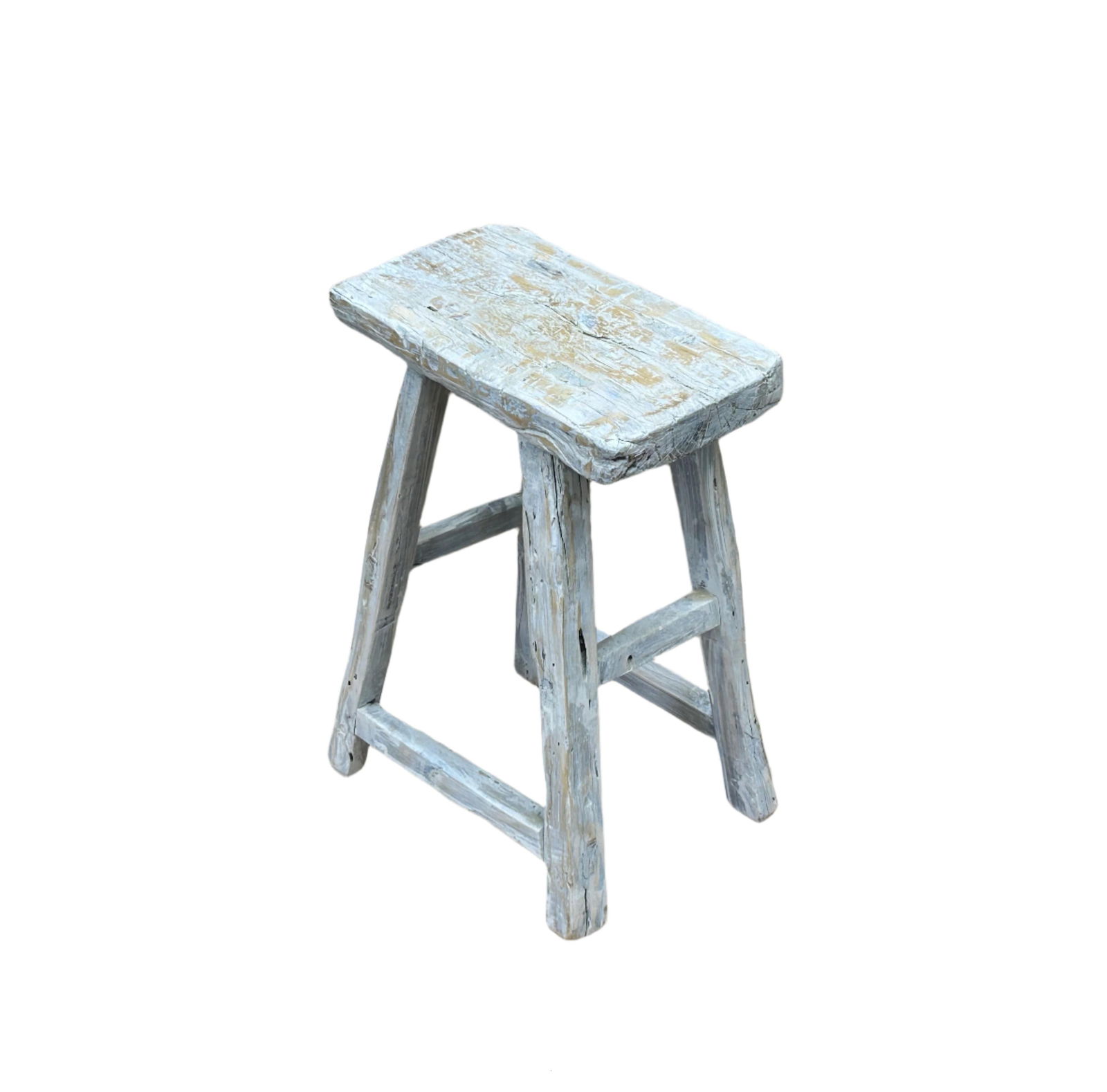 Rustic Raw Rough Wood Grain Rectangle Slim Stool Bench Side Table - 5