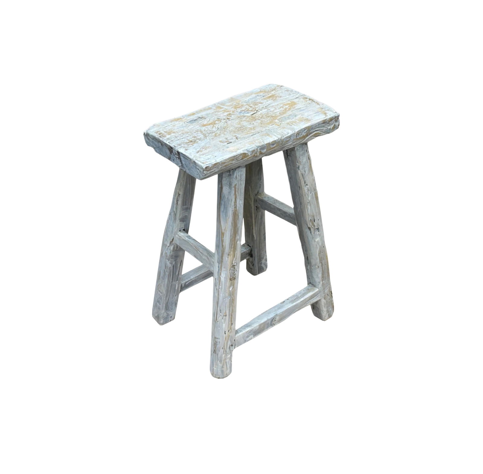 Rustic Raw Rough Wood Grain Rectangle Slim Stool Bench Side Table - 6