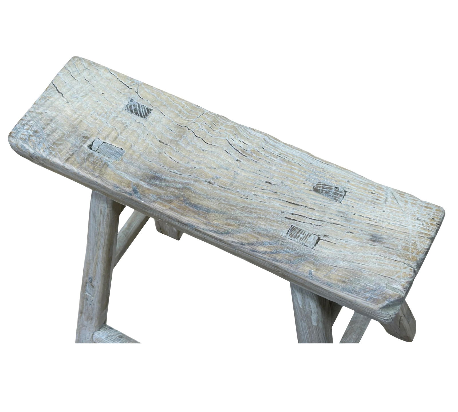 Rustic Raw Rough Wood Grain Rectangle Slim Stool Bench Side Table - 7