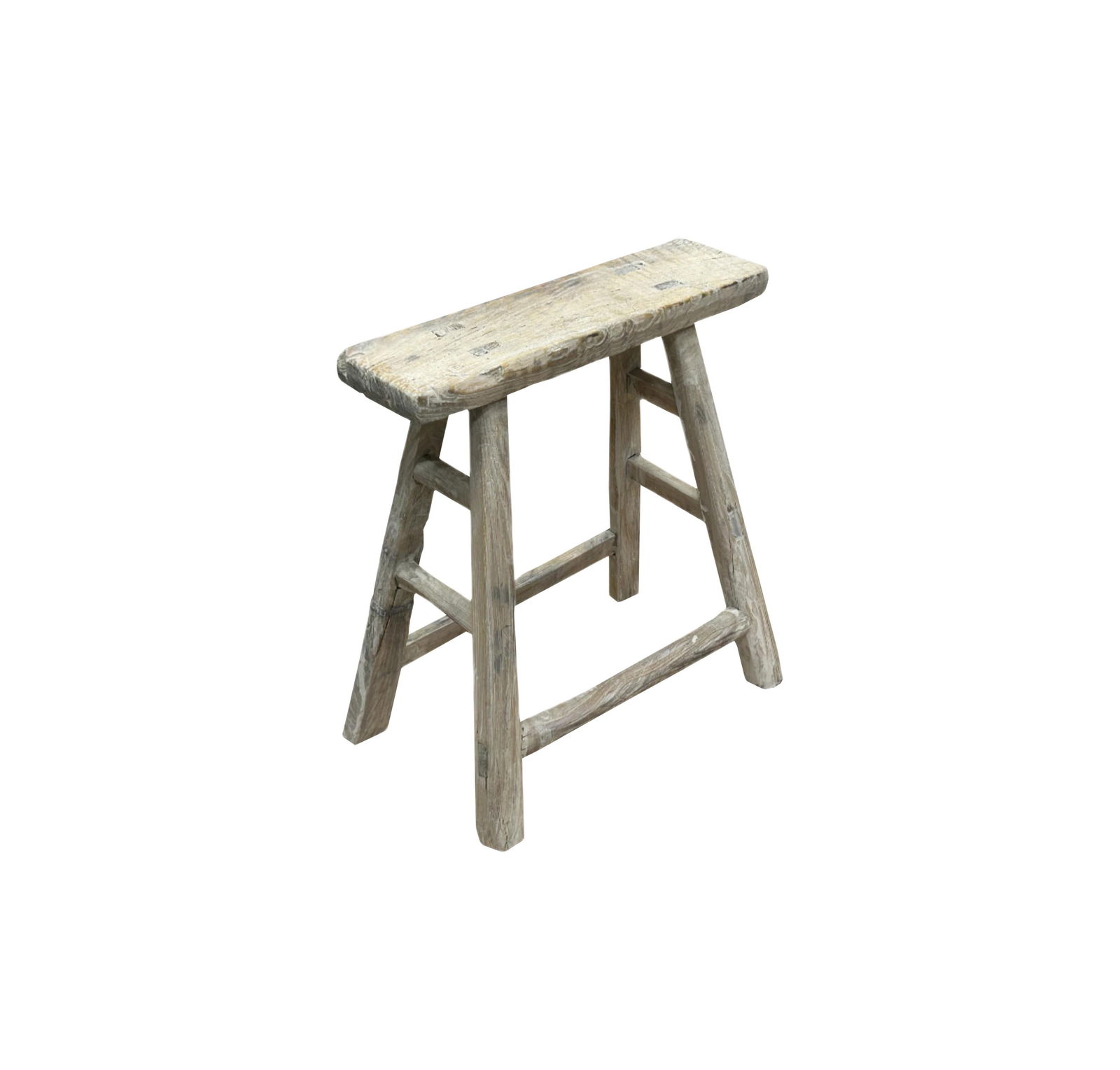 Rustic Raw Rough Wood Grain Rectangle Slim Stool Bench Side Table - 8