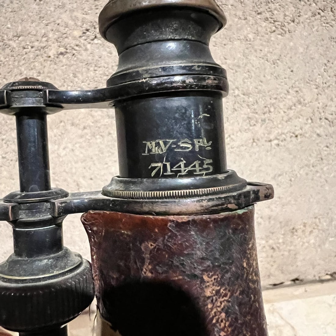 Antique French Field Binoculars Brass Leather Wrap - 10