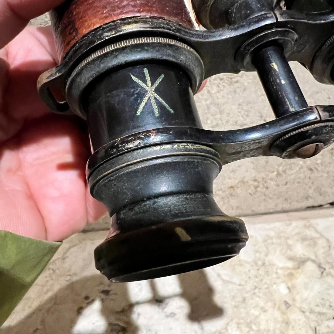 Antique French Field Binoculars Brass Leather Wrap - 11