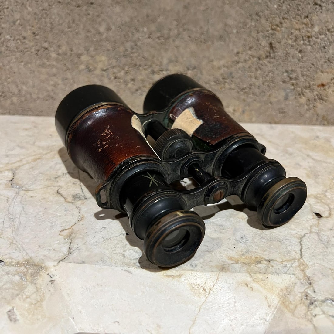 Antique French Field Binoculars Brass Leather Wrap - 12