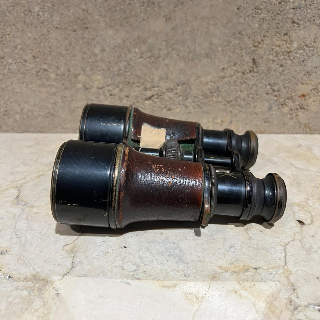 Antique French Field Binoculars Brass Leather Wrap - 3