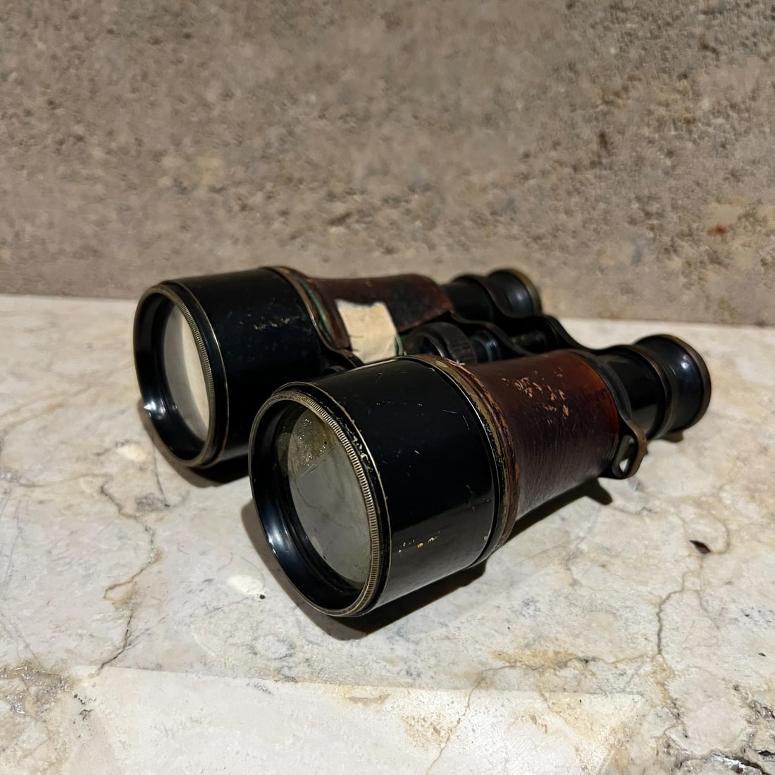 Antique French Field Binoculars Brass Leather Wrap - 4