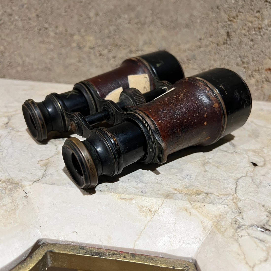 Antique French Field Binoculars Brass Leather Wrap - 6