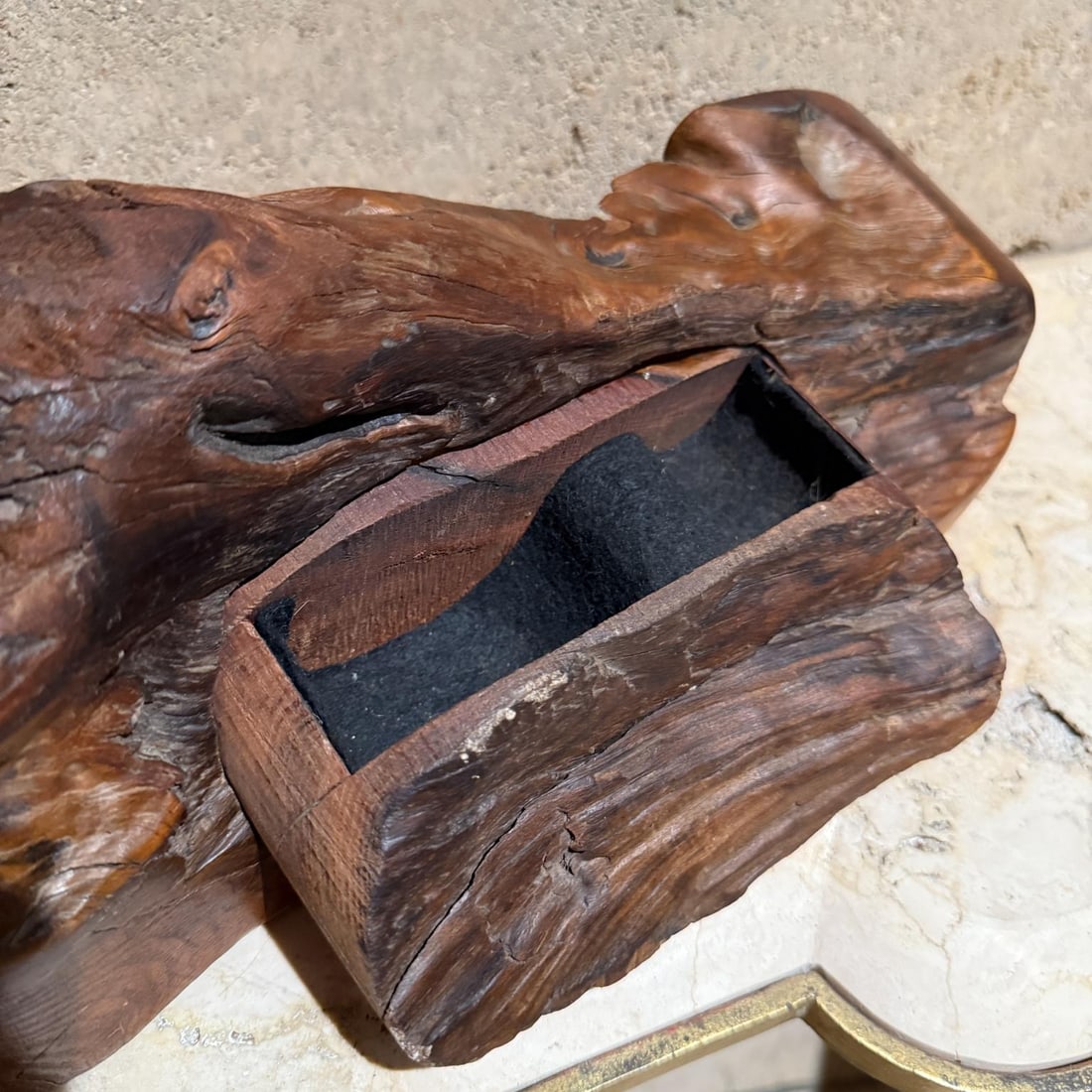 1970s Jewelry Secret Stash Box Organic Wood - 6