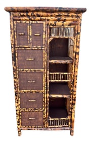 1960s Glazed Bamboo Handmade Cabinet / Bar