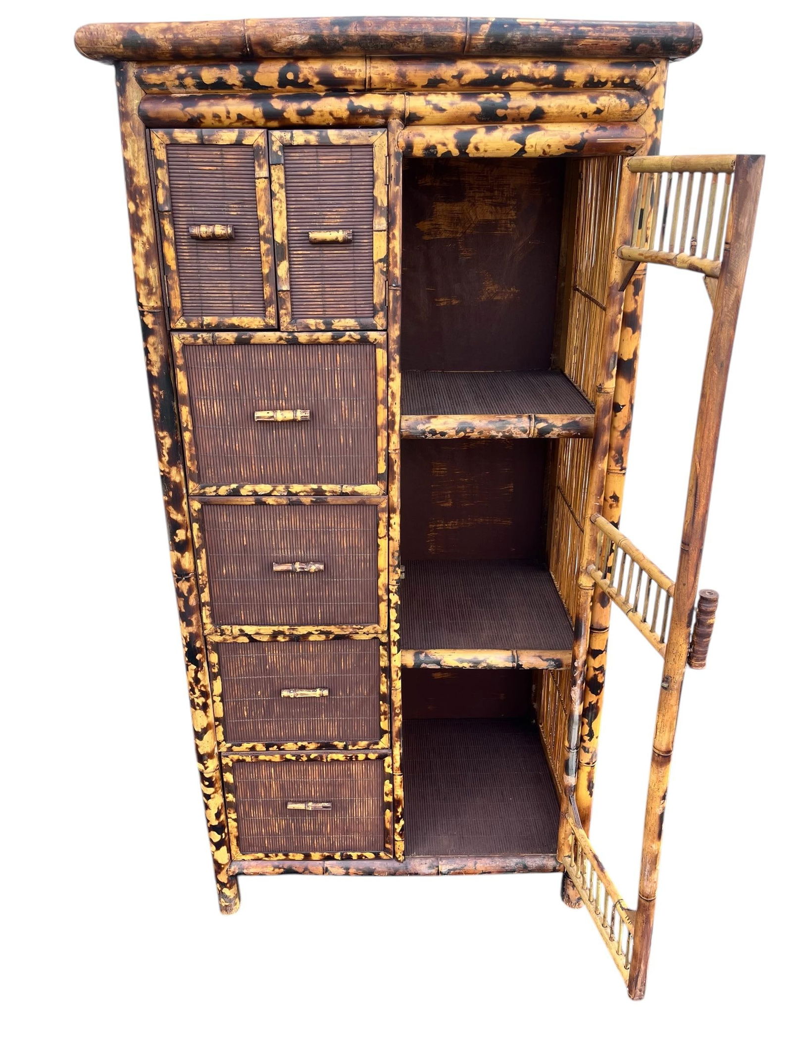 1960s Glazed Bamboo Handmade Cabinet / Bar - 3